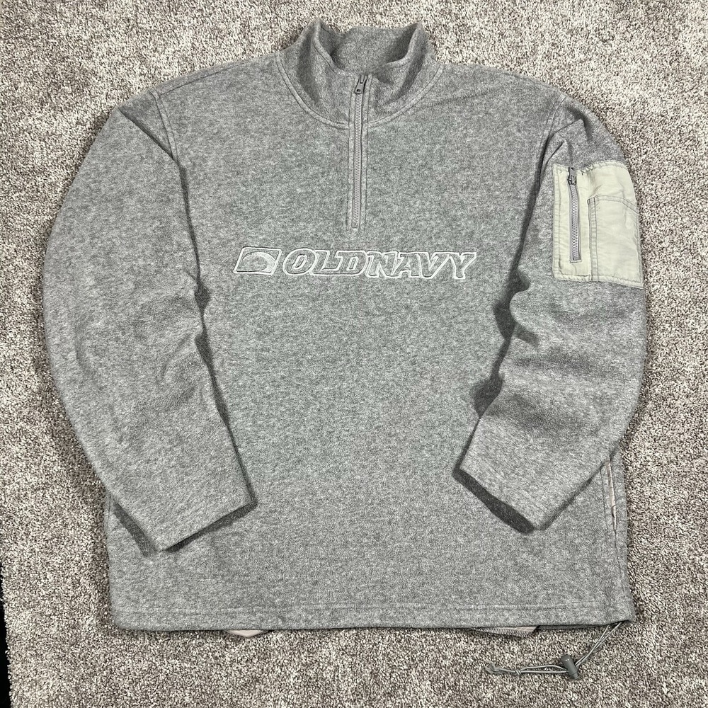 VTG Old Navy L XL Grey Quarter Zip Fleece Center Spellout Streetwear Surf Wear
